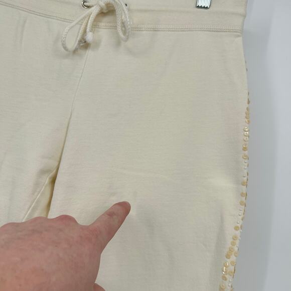Vintage 90s y2k women's cream sequin‎ lowrise Elain baggy wide leg sweatpants - Picture 4 of 7